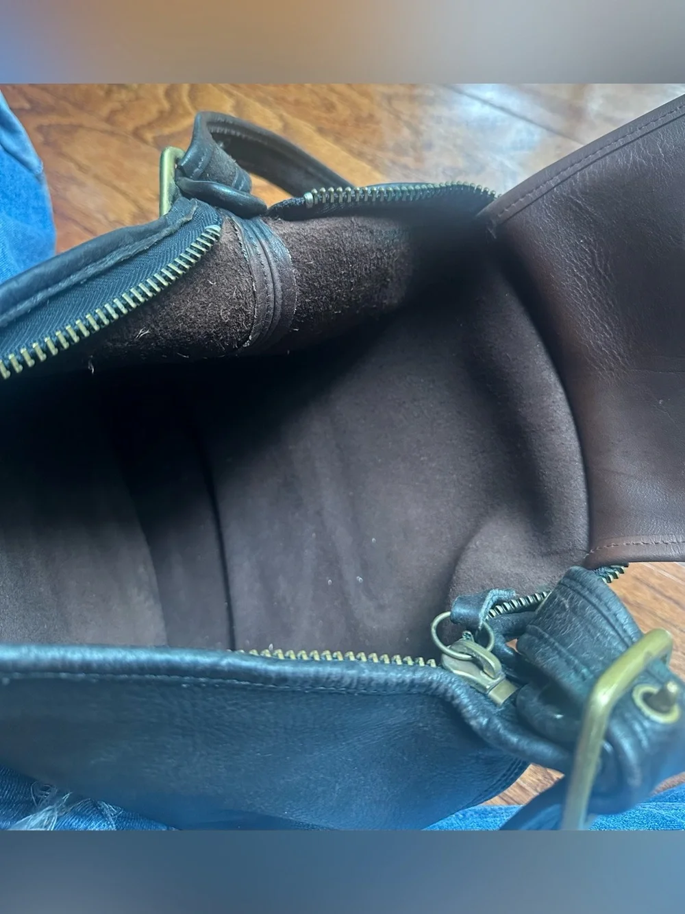 Coach VTG Leather XL Black Duffle Bucket Brass Buckle 036-9335 Bag Purse